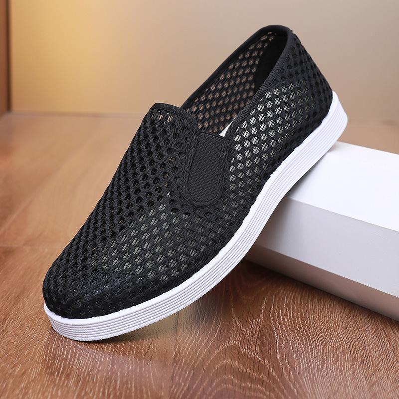 Men's Old Beijing Cloth Shoes Round Head Non-slip Work Single Net Shoes Spring and Summer Casual One-pedal Lazy Shoes