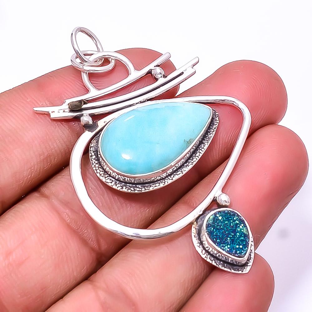 

Larimar/Pactolite -Dominican Republic 925 Sterling Silver Pendant 2.34 P46