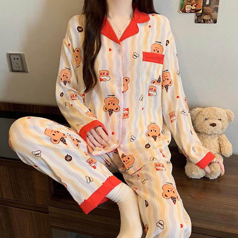Elegant And Simple Natural Style Pajamas Women'S Autumn Flowers Long-Sleeved Fashion Loungewear Cloud Cotton Suit
