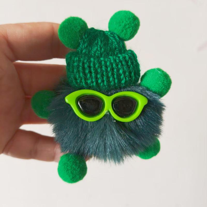 Handmade Faux Rabbit Fur Elf Keychain Pendant - Plush Eye Design Customizable темно-зеленого