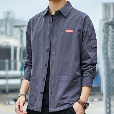 Spring Men's Japanese Trendy Brand Workwear Long-sleeved Washed Cotton Shirts for Teenagers, Students, and Older Children's Men's Clothing