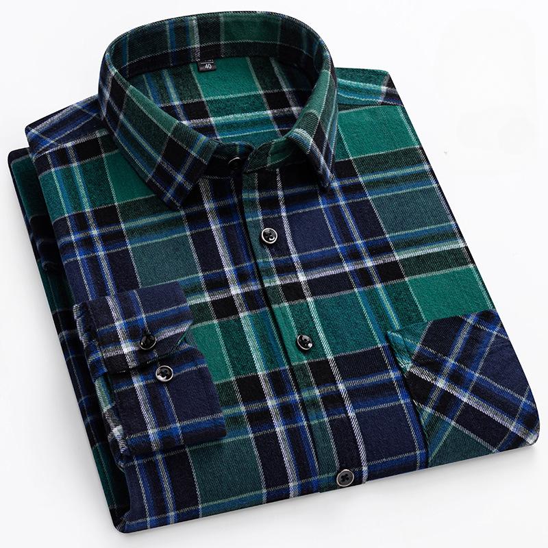 11XL / 160KG Flannel Shirts Men Large Size Plaid Long Sleeve 100% Cotton Checked Elegant Shirts Man Casual Clothes Plus Oversize
