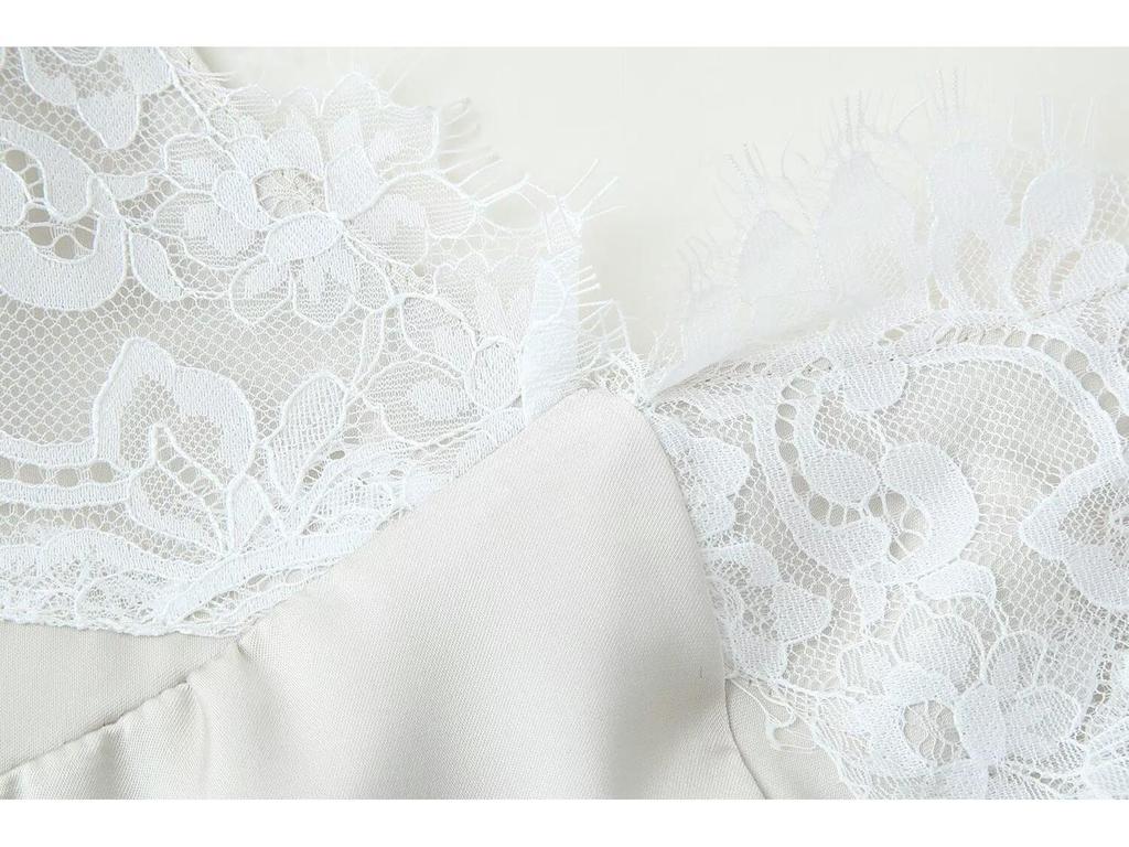 European American Women's Lace Patchwork Satin Sling Dress