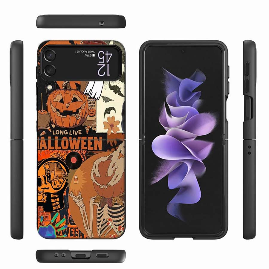 Halloween Fall Art Witch Cat Phone Case For Samsung Z Flip 6 7 5G Z Flip 5 Galaxy Z Flip 3 4 5G ZFlip Shockproof Hard Cover TPU