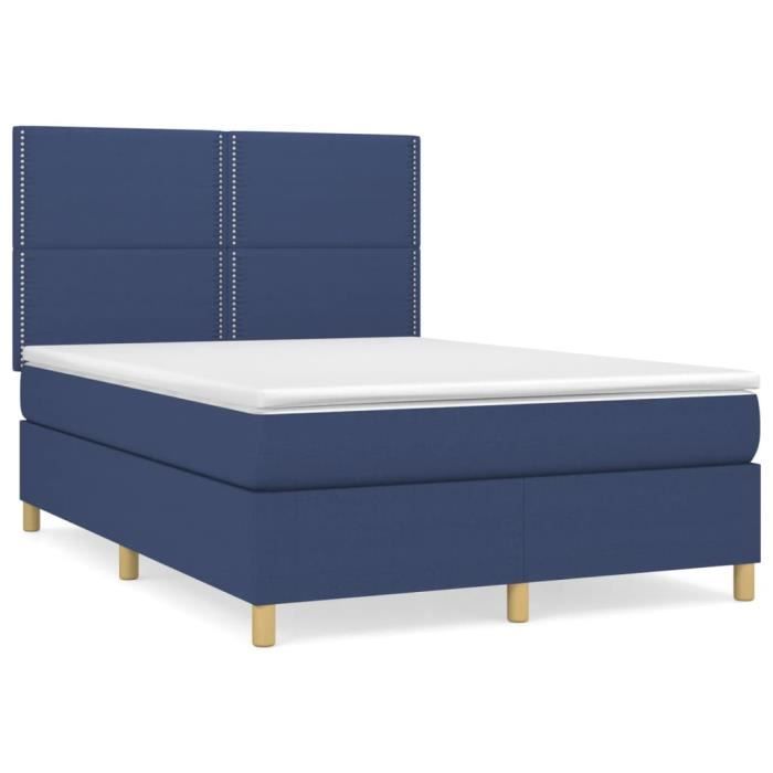 3142255 vidaXL Lit à sommier tapissier avec matelas Bleu 140x190 cm Tissu