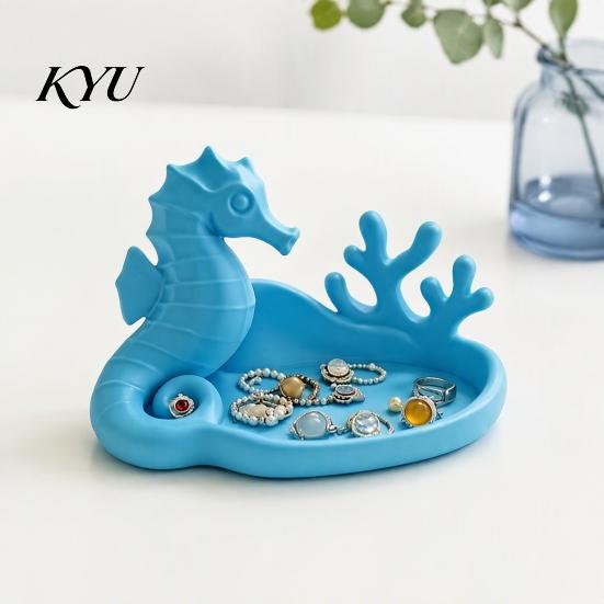Small Accessory Holder Seahorse Coral Jewelry Tray, 3D Printed Ocean Themed Ring Earring Decorative Storage Tray Holder, Trinket Dish for Vanity Table