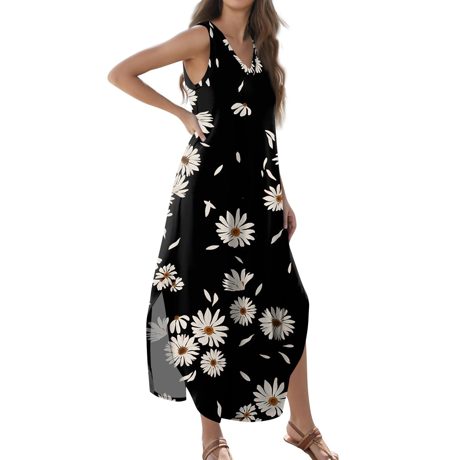 Женское летнее повседневное свободное платье-макси с жилетом и цветочным принтом — фото 3