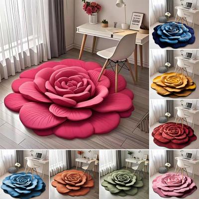 Floral Plush Floor Mat Non-Slip Absorbent Diatomaceous Earth Rug 3D Visual Flower