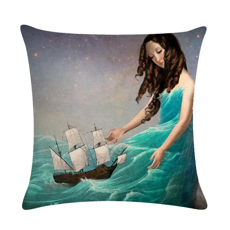 Abstract Fairy Girl Decorative Cushion Cover Linen Pillowcase For Sofa Couch Bedroom Home Living Room Decor 45X45Cm