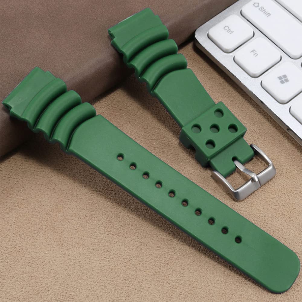 Seiko Replacement Watch Diving Waterproof Rubber for SKA293J2 and SKA291J1 Band, Black/Green/Navy/Orange, 20mm/22mm Width, Strap, DAL0BP, (Green,