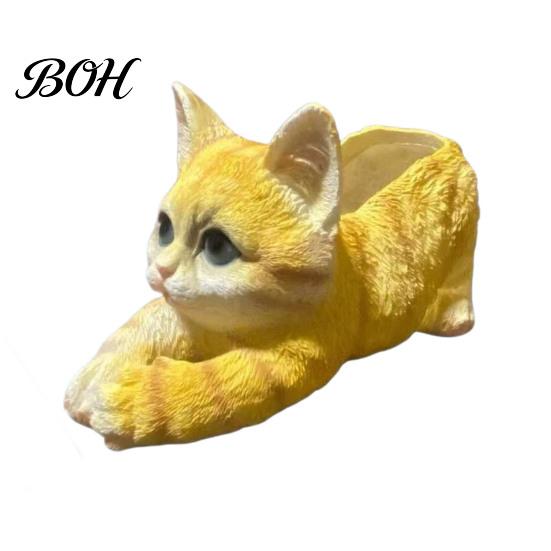 Weatherproof Resin Sculpture Creative Cat Planter, Cute Lying Flower Pot for Garden Indoor Outdoor Gardening Decor Yard, Adorable Animal Plant Holder,