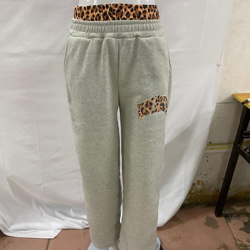 Pantaloni casual street Y2K europei e americani con fodera e ricamo di lettere con stampa leopardata