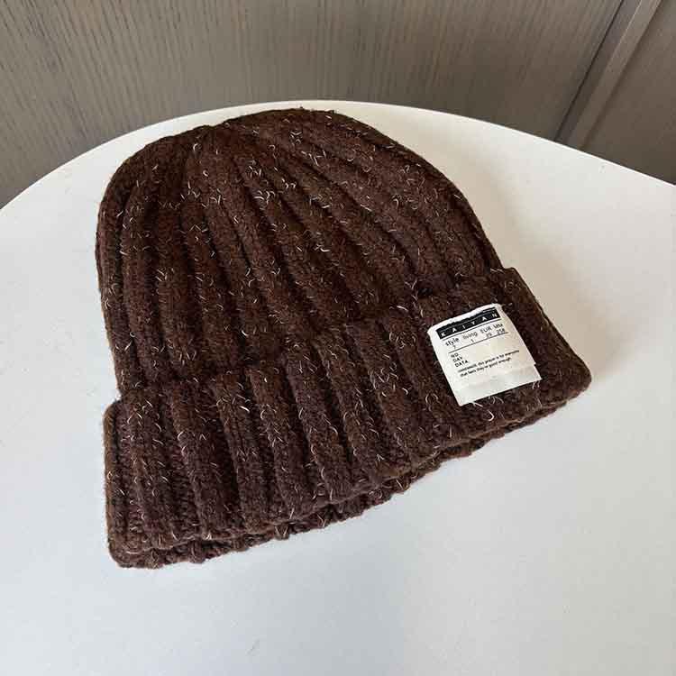 Women S Seasonal Wool Jacquard Letter Labeling Wool Hat Casual Thermal Bald Hat Women S Loose Knitted Stacking Hat M（56-58cm） кофейный