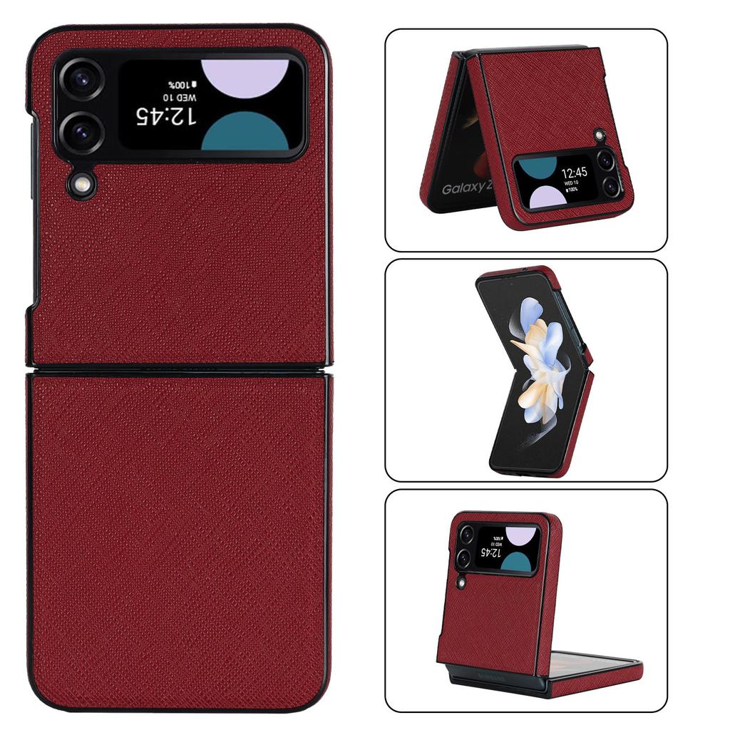 Samsung Z Flip6 5 4 3 Folding Phone Case Anti Fingerprint Z Fold6 Cross Print Leather Protective Case