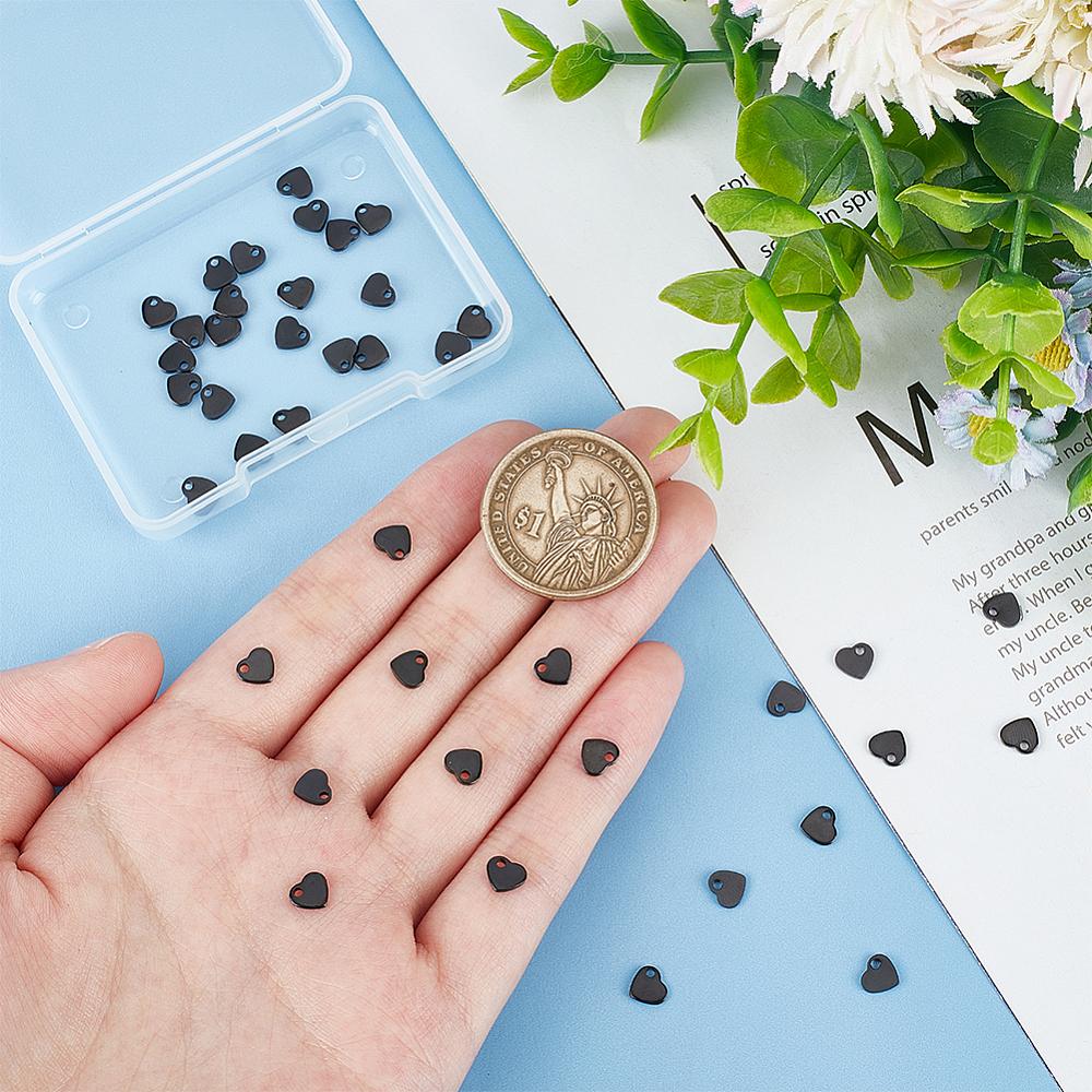 40Pcs 304 Stainless Steel Charms Stamping Blank Tag Heart Electrophoresis Black 5x6x1mm Hole: 1mm