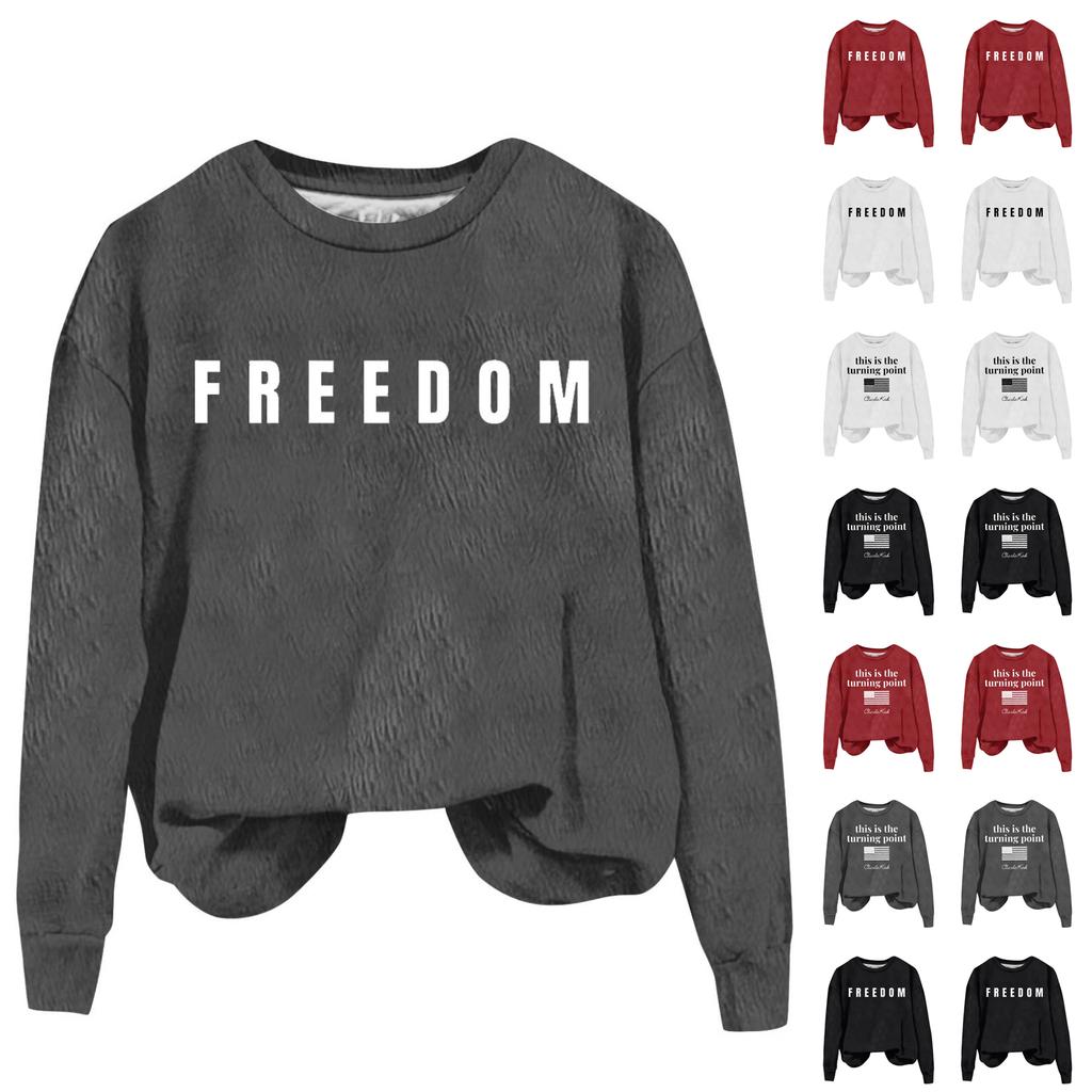 Ladies Fashion Casual Long Sleeve Printed Round Neck  Pullover Top