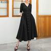 ZANZEA Women Casual V-Neck Summer 3/4 Sleeve Long Dress