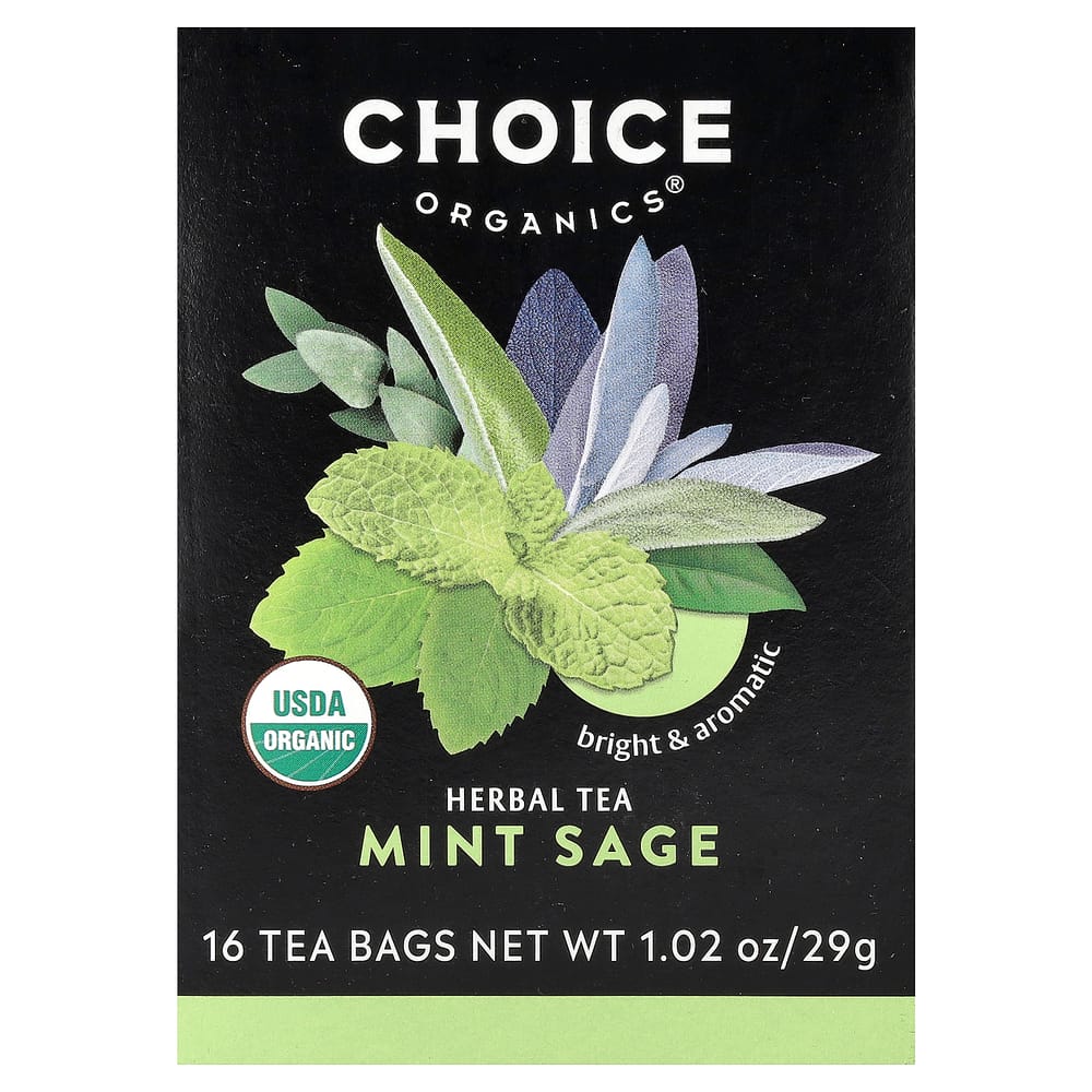 iHerb Choice Organic Teas Herbal Tea Mint Sage Caffeine-Free 16 Tea Bags 29g (1.02oz)