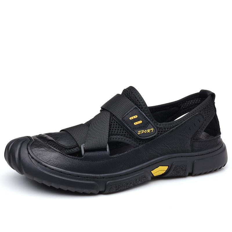 Cowhide sandals men's 2025 new casual breathable hole shoes men's trendy baotou outdoor beach Vietnamese shoes