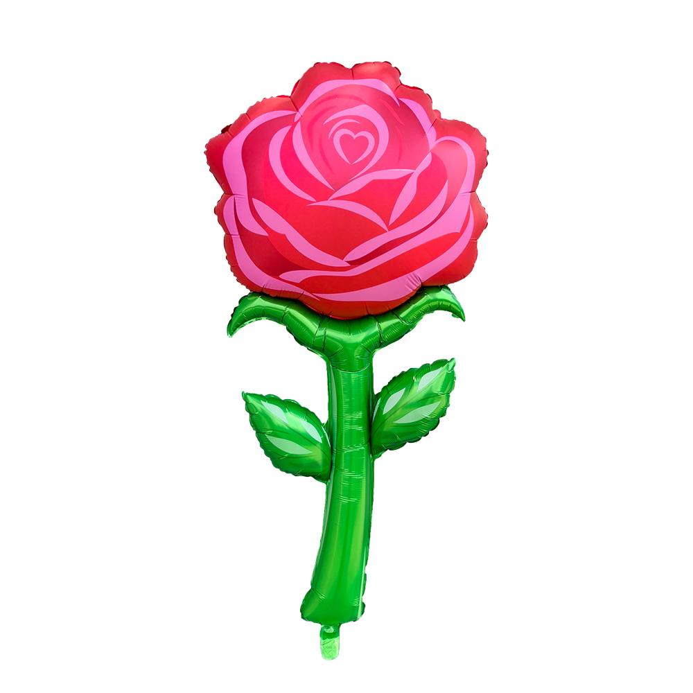 1 Artificial Rose Flower, 1 Large Rose Aluminum Foil Balloon, Suitable for Valentine's Day, Birthday Parties, Confession and Proposal, Wedd