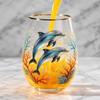 Decorative Glass Cup with Dolphin Print for Home Use Juice and Beverage Drinking Stemless Design Dishwasher Safe 16oz Capacity
