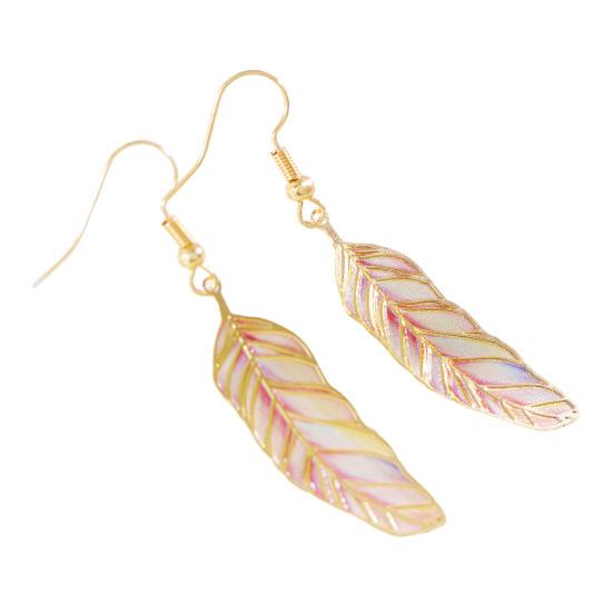 

1 Pair Hook Earrings Retro Style Gradient Color Enamel Technology Gold-Plated Edges Feather Shape Drop