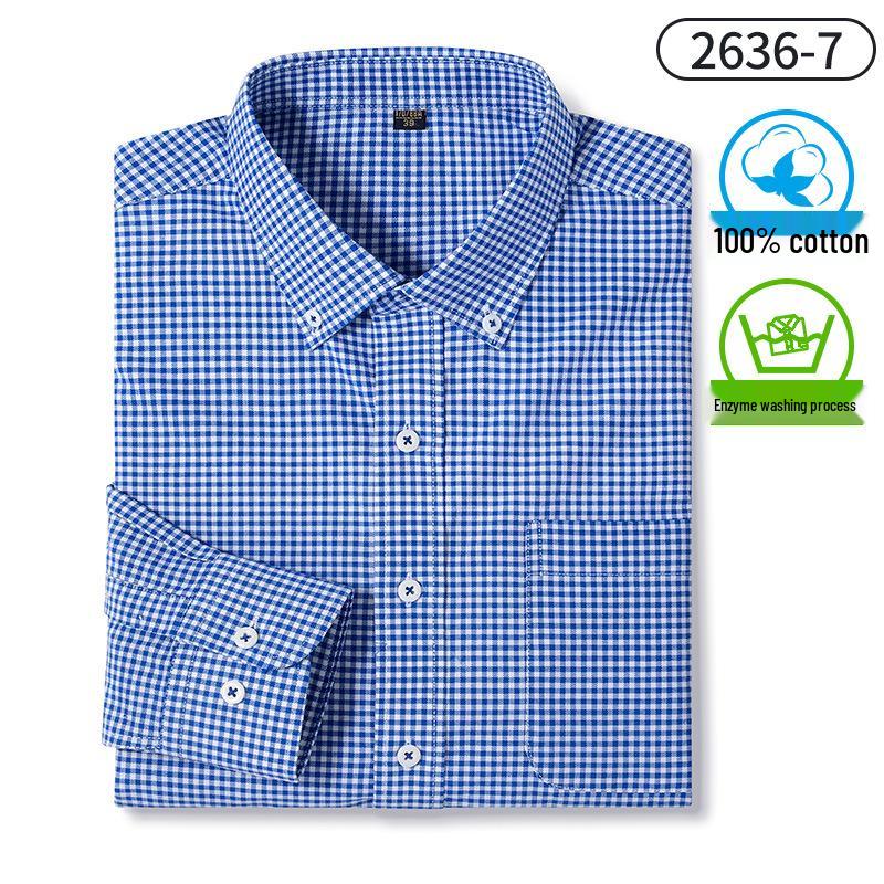 Men's Pure Cotton Plaid Long-Sleeve Shirt - Skin-Friendly, Casual, Spring & Autumn