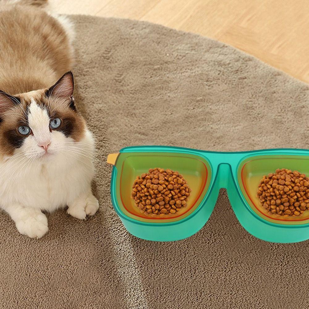 Anti-Knockover Glasses Shape Cat Bowl Large Capacity Pet Slanted Drinking Bowl  for Dogs Cats