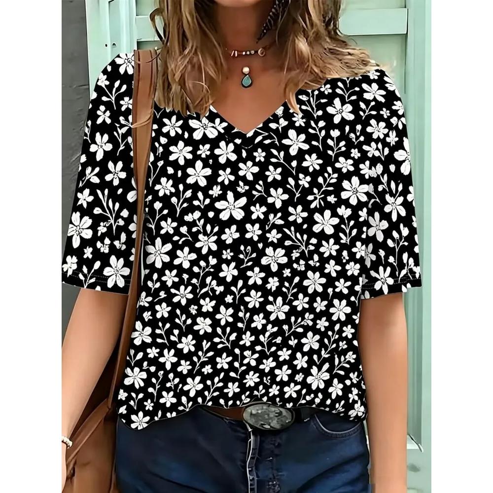 Daily Breathable V-neck Women's Top Versatile Short Sleeve Fashionable Loose T-Shirts Women’s