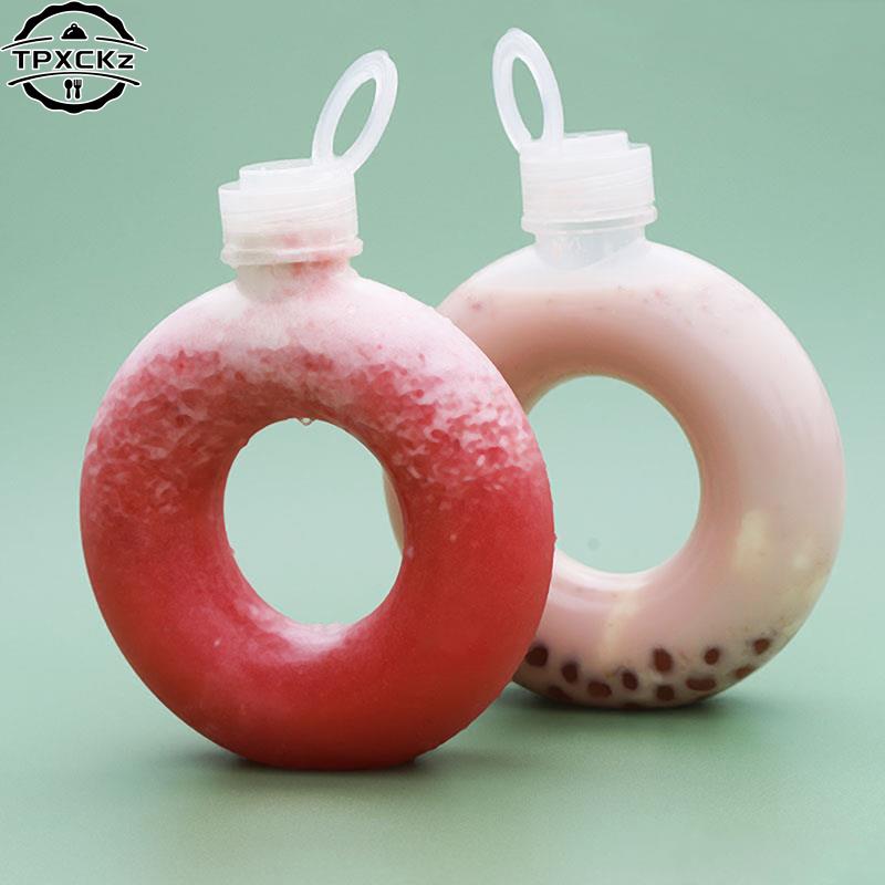 Cute Donuts Water Bottle For Kids Cartoon Silicone Portable Travel Round Cup Portable Anti Fall Plastic Cup Kids Gift 500ml