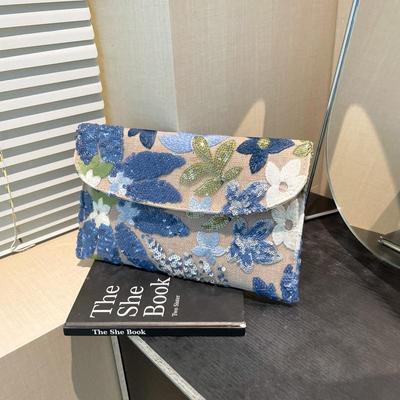 Luxuriöse Pailletten-Bestickte Clutch: Elegante, vielseitige Make-up-Tasche mit Blumenprägung