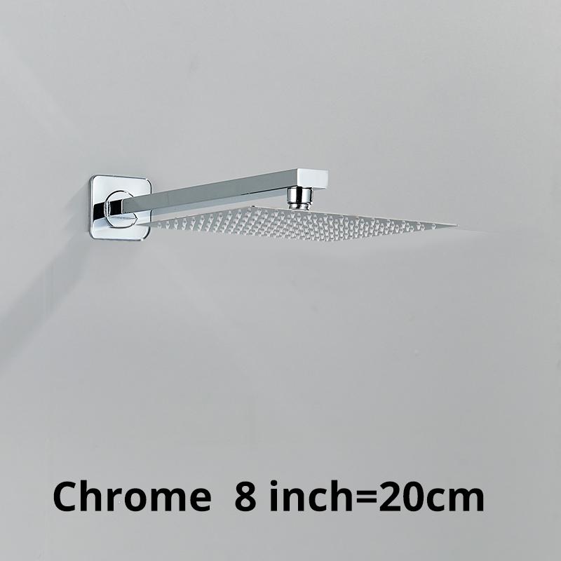 

Rainfall Shower Head 8 /10 /12 Square Bathroom Ultrathin Rain Top Shower Head with Shower Arm Faucet Accessories Wall Mounted Chrome 8 inch