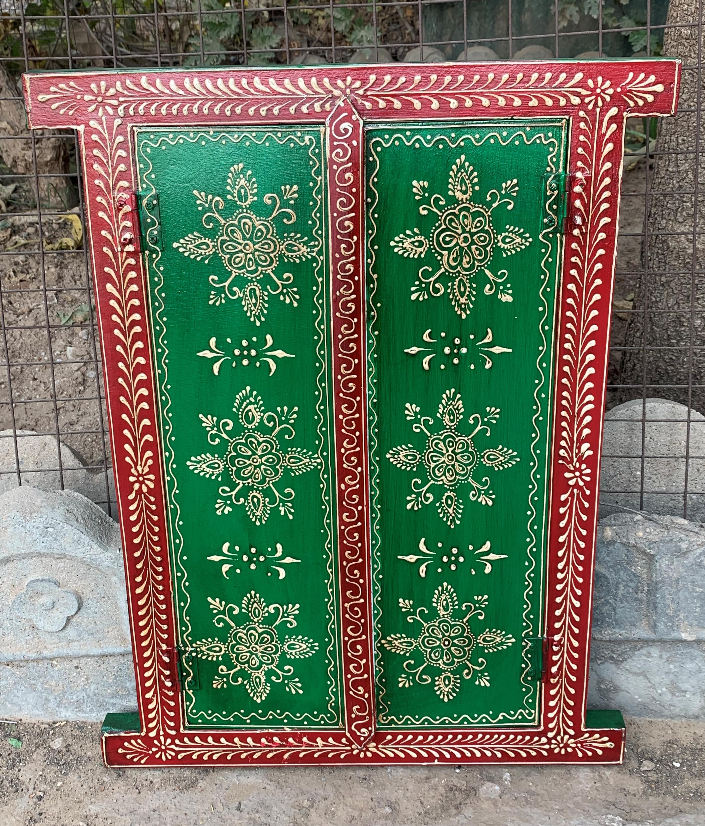Decorative Hand Painted Wooden Window Panel | Indian Ethnic Wall Art 23” X 18” X 1” (h x l x w) approx.