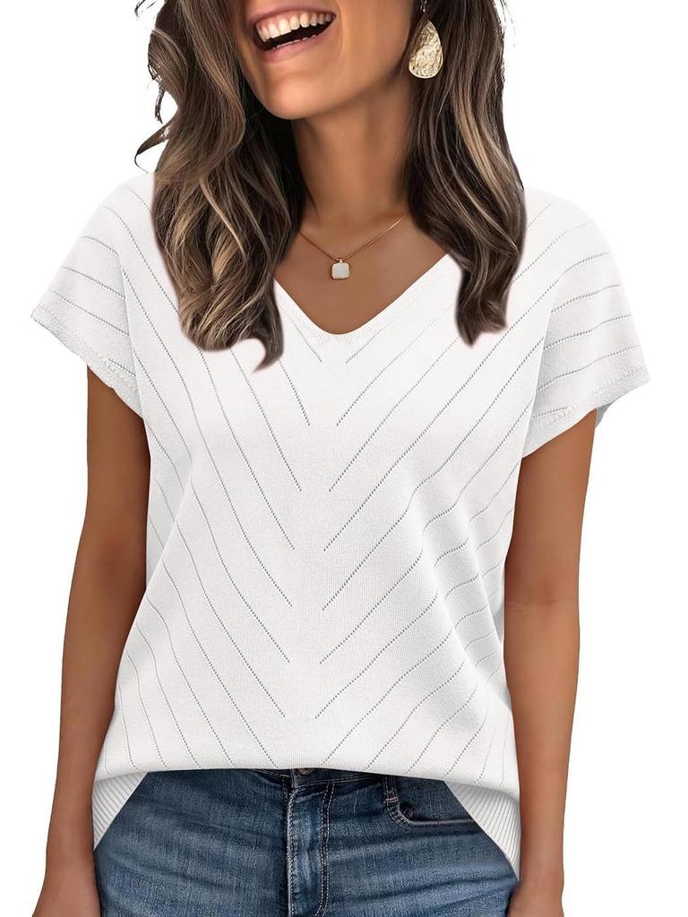 2026 Summer Hot Trend Beach Vacation Cap Sleeve V-Neck Hollowed-Out Casual Knit Sweater for Women