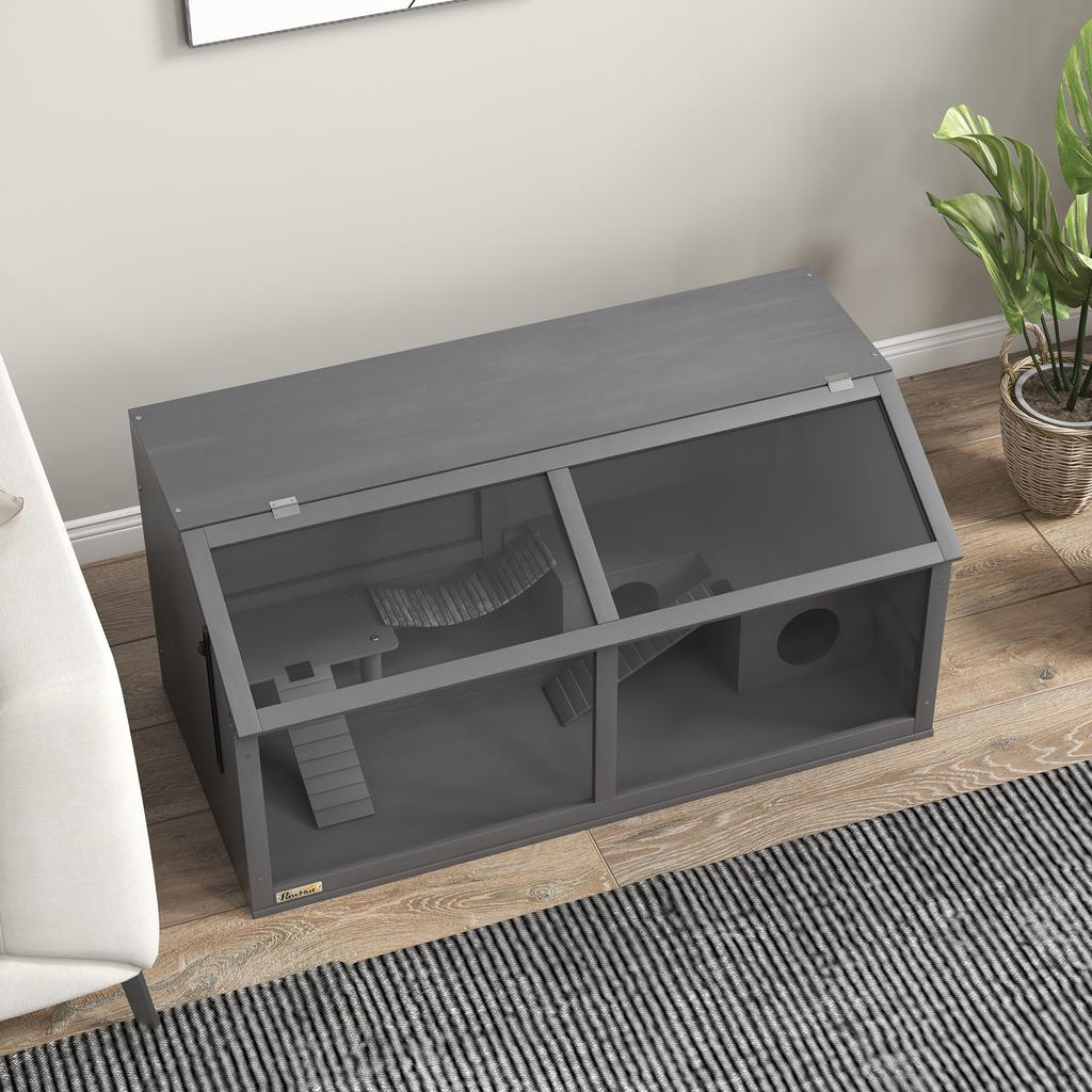 Small Animal Cage/rodent Cage with Accessories, Fir Wood, 100 Cm X 52 Cm X 50 Cm, Grey