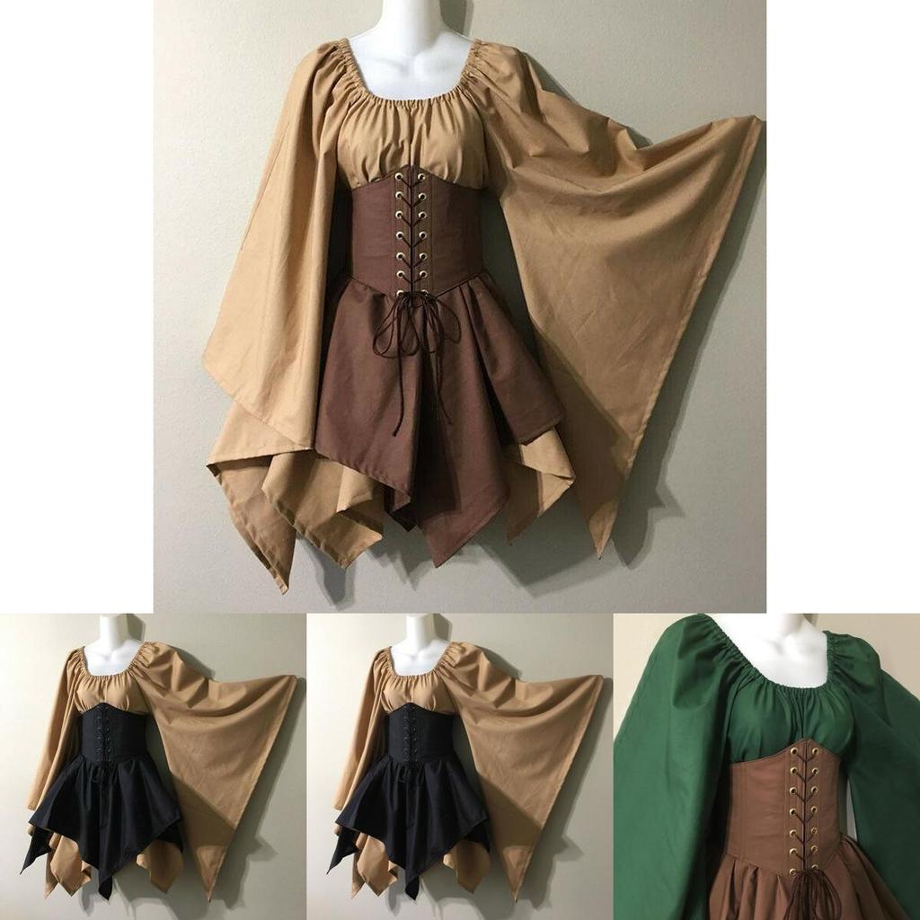 Incantevole Set Corsetto Abito da Elfo del Bosco Fatato Medievale da Donna per Halloween Magia