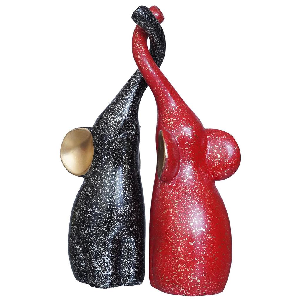 Набор статуэток слонов (2 шт), Black & Red Cute Elephant Statues Animal Figurines Set,  eCraftIndia