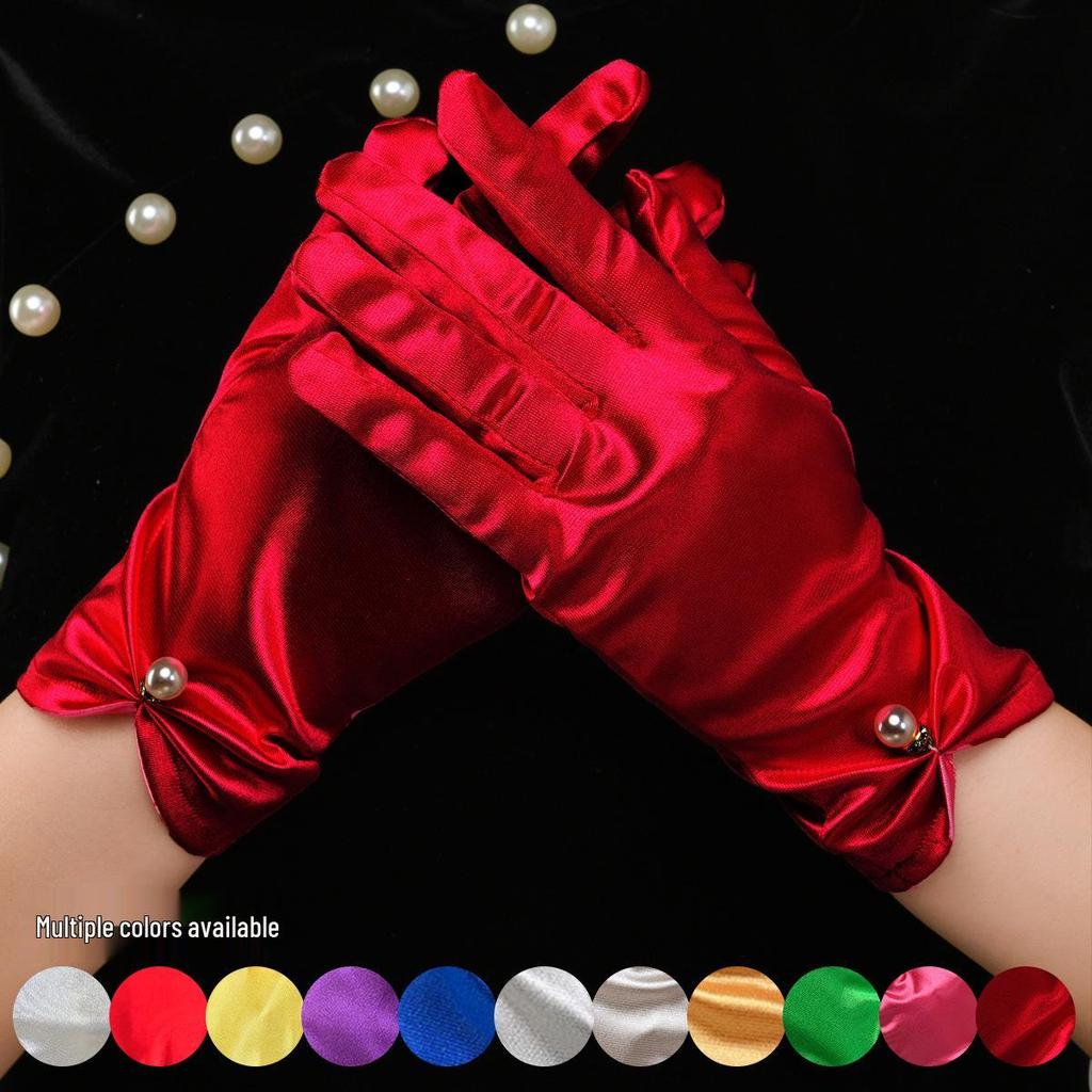 Short Satin Wedding Gloves for Brides - Multi-color Options for Stage Performance and Banquets
