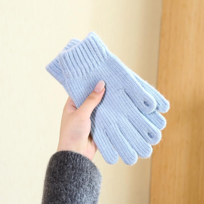 Autumn and Winter Women's Solid-color Knitted Gloves Are Cold-proof and Warm, and Can Be Cycled with Bare Fingers and Fashionable Commuting