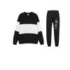 American Retro Color Block Crewneck Sweatshirt And Letter Logo Print Elastic Long Pants Casual Sports Set DX0796-010+-FB7849-010