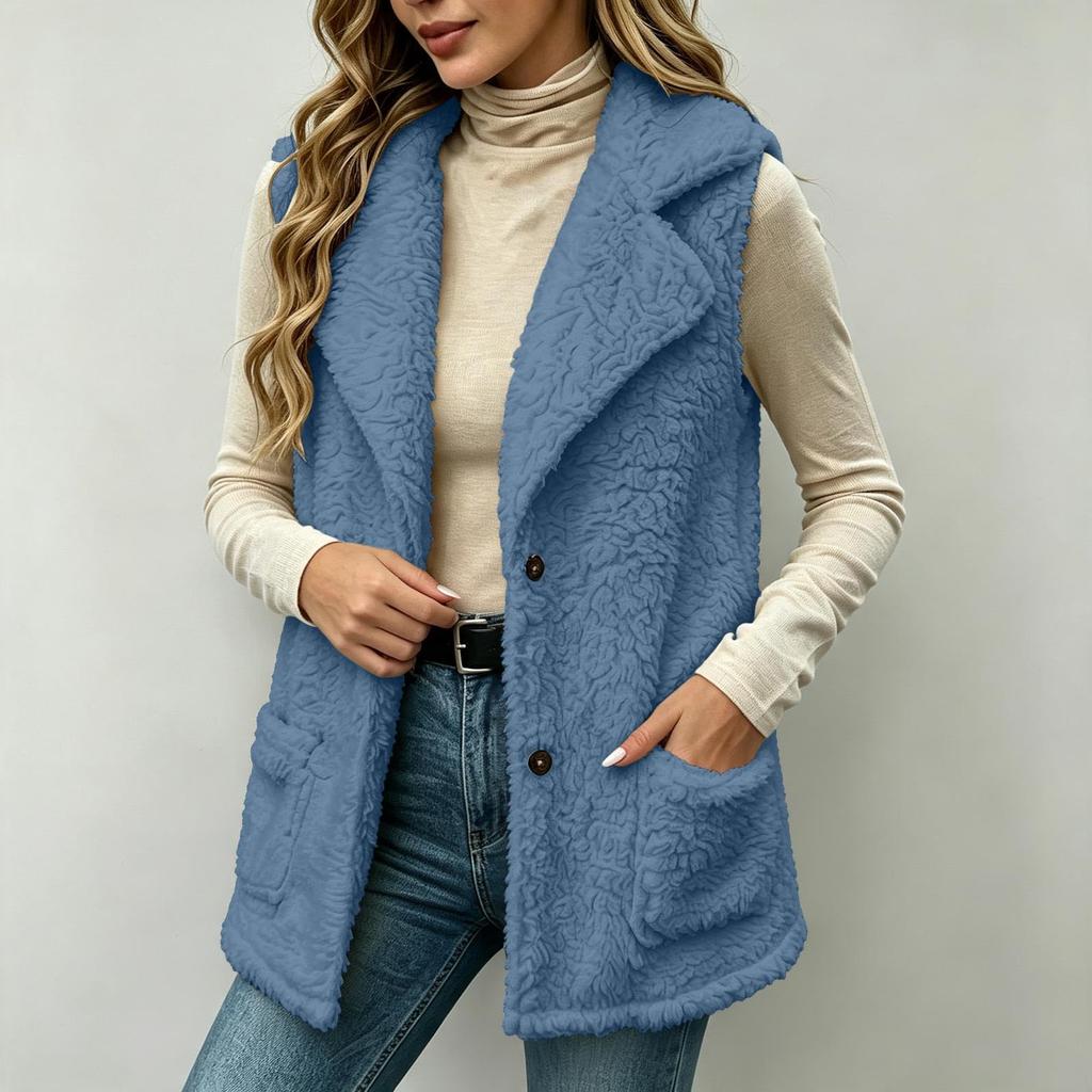 Womens Vest Casual Lightweight Fuzzy Sleeveless Jackets with Pockets