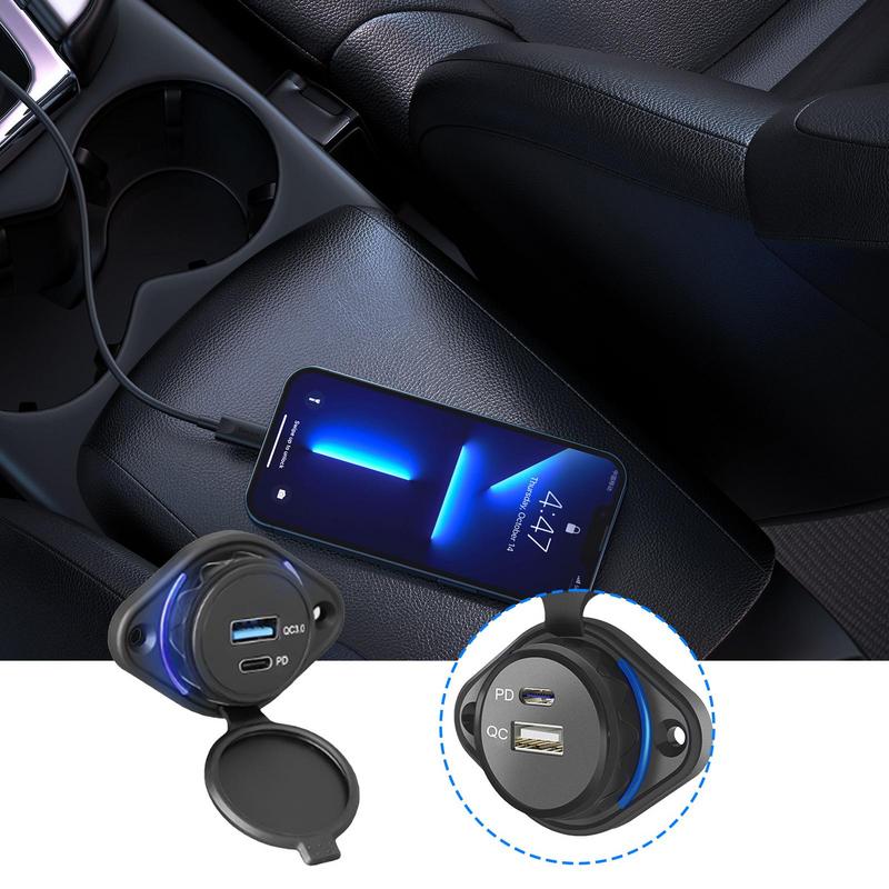 12-24V Car Charger Socket PD Fast Chargers Multi USB Charger Power Socket Adapter Charging Panel Mount For Car Motorcycle RV