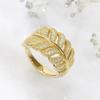 Huitan Eternity Leaf Design Finger Rings for Women Sparkling Crystal Cubic Zirconia 3 Metal Colors Luxury Trendy Wedding Jewelry