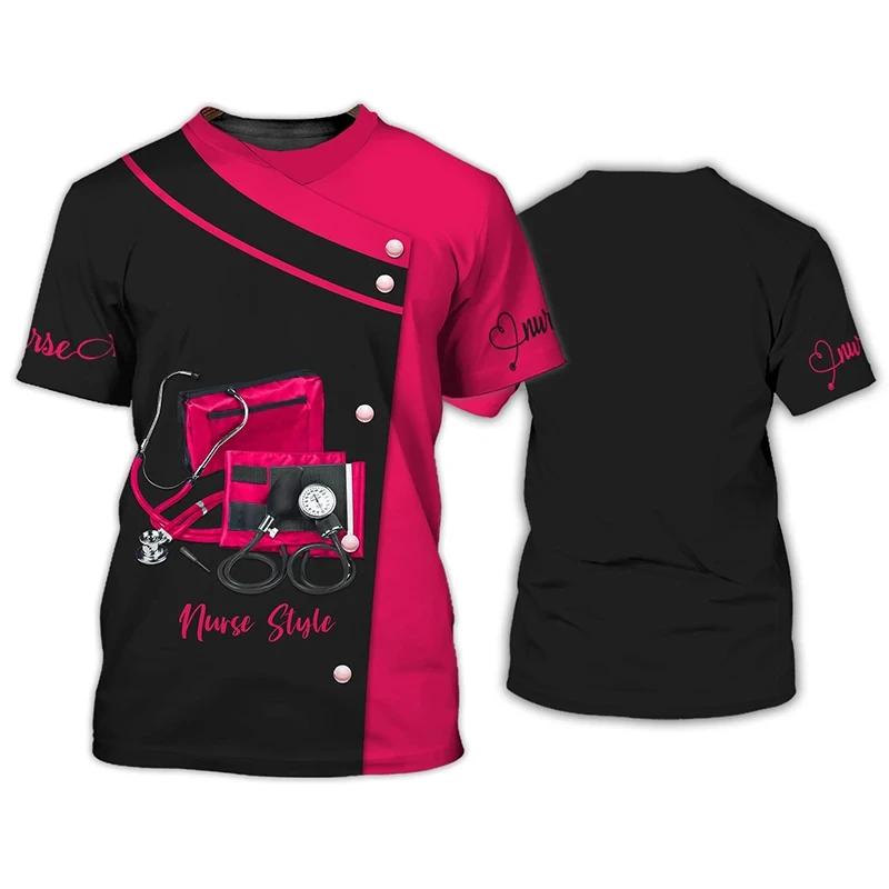 T-shirts de dentistes T-shirt pour femmes T-shirt à col rond Uniforme d'infirmière personnalisé Impression 3D Manches courtes Surdimensionné Femme Décontracté Vêtements pour dames