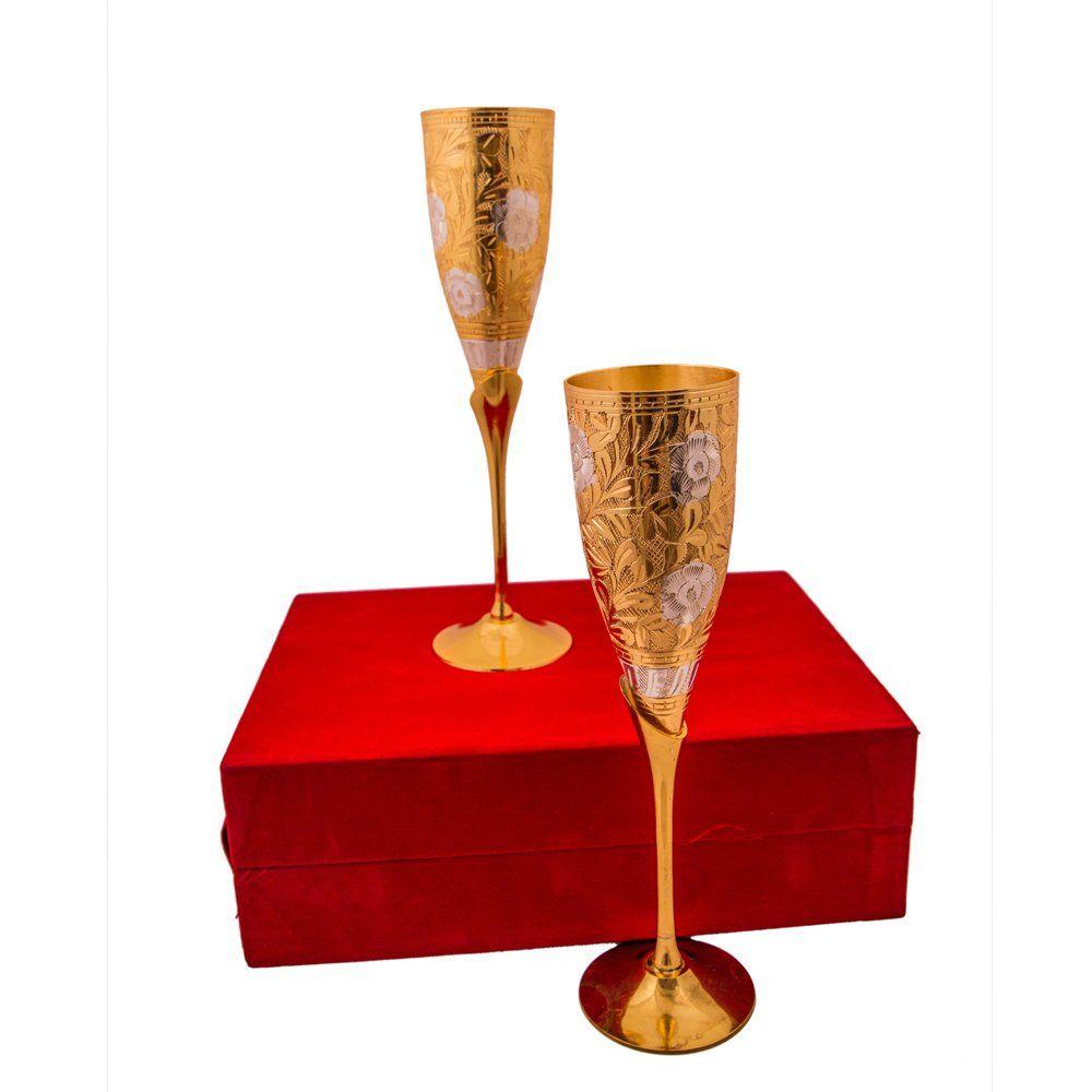 Silver and Gold Plated Brass Wine Goblet/Wine Glasses Set of 2 Pieces (Gold Plated Wine Glass Set)