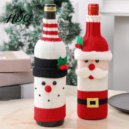 Reusable Wine Bottle Gift Bag Christmas Cover Holiday Knitted Champagne Bag Snowman Santa Claus Decorations Elk Sweater for New Year Party
