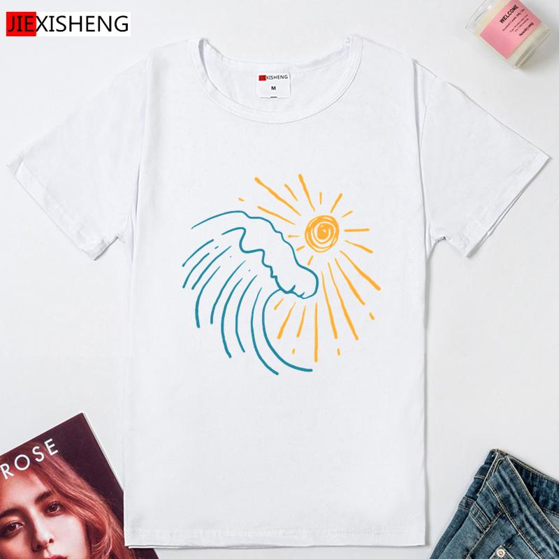 Natural Scenery Print Women T-Shirts Summer Casual Short Sleeve O-Neck Tshirt Tops 5 Colors Tee Shirt Tops Camisetas Mujer