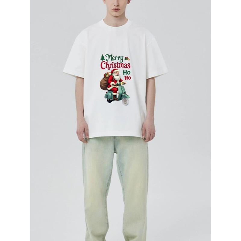 Christmas T Shirt Black Santa Claus Riding Scooter Merry Christmas Ho Ho Holiday Party Gift Wear