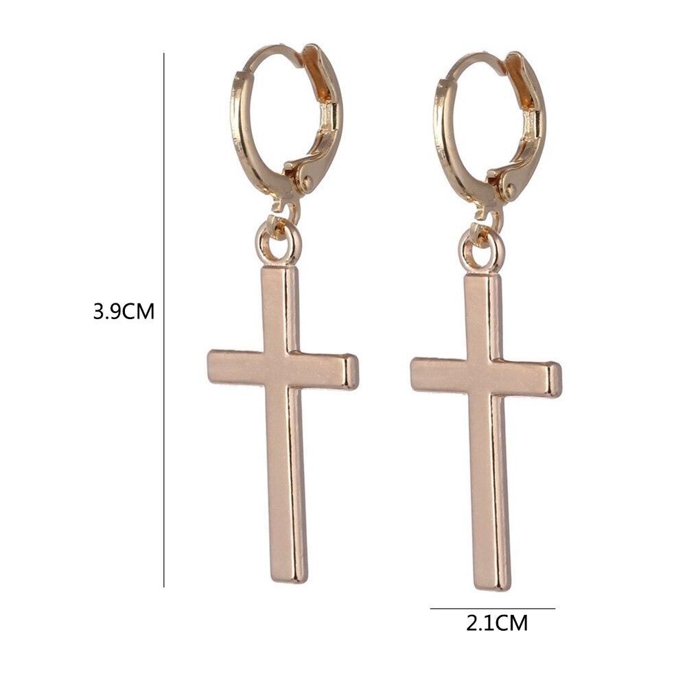 1Pair Modish Stylish Women Men Cross Pendant Cricle Earrings Tragus Cartilage Earrings Punk Giveaway Present Jewelry Gold Color Cool Engagement