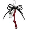 Colorful Knitted Heart Bow Keyring Phone Bag Charm with PU Cord